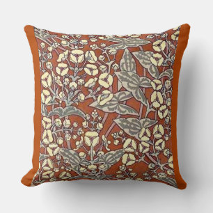 cream flowers brown background print cushion