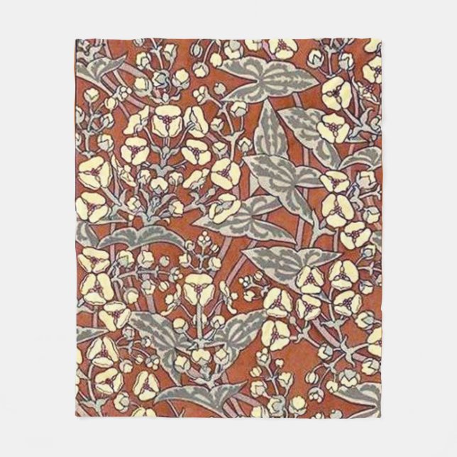 cream flowers brown background print fleece blanket (Front)