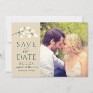 Cream Flowers Green Wedding Photo Save The Date