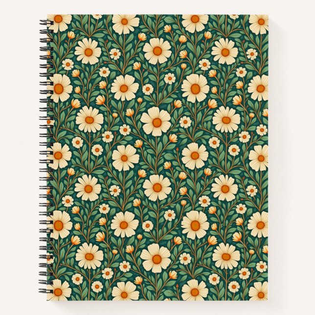 Cream Flowers on Green Notebook (Front)