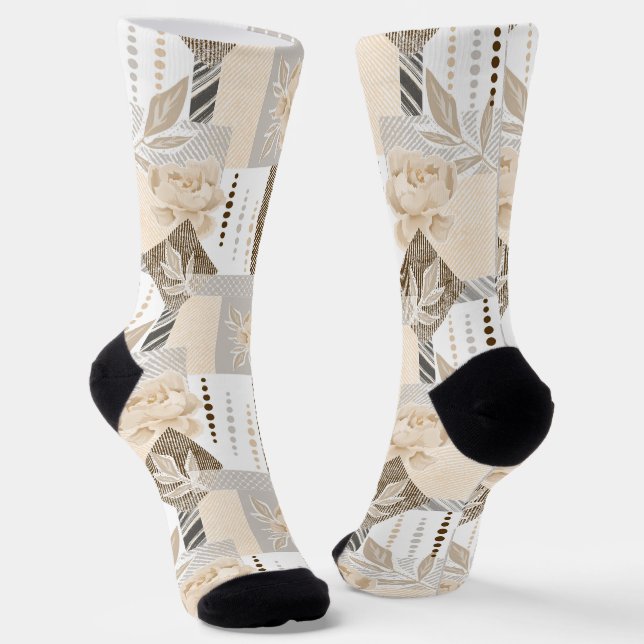 Cream flowers on white socks (Angled)