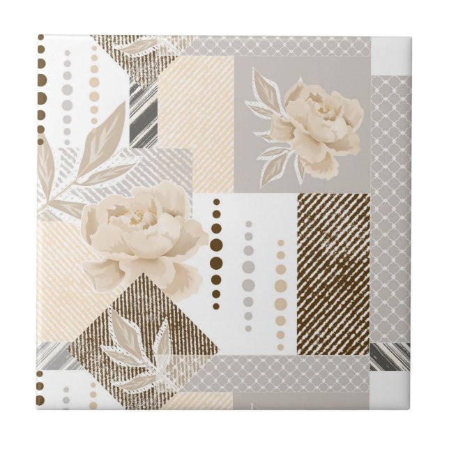 Cream flowers on white tile (Front)