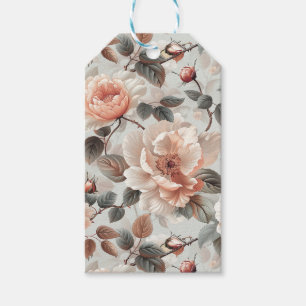 Cream flowers with grey leaves on a light grey  gift tags