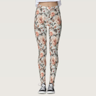 Cream flowers with grey leaves on a light grey leggings