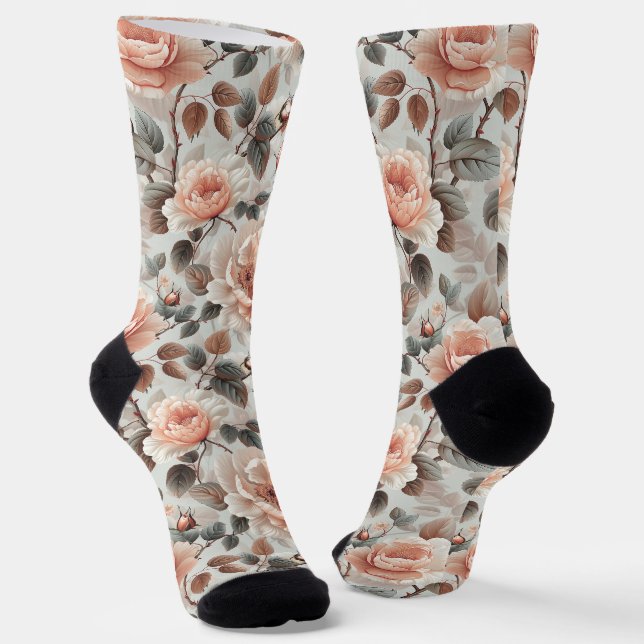 Cream flowers with grey leaves on a light grey  socks (Angled)