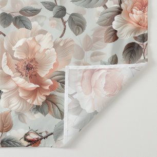 Cream flowers with grey leaves on a light grey  tapestry