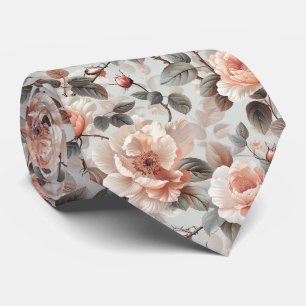 Cream flowers with grey leaves on a light grey  tie