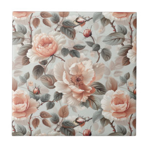 Cream flowers with grey leaves on a light grey tile