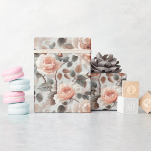 Cream flowers with grey leaves wrapping paper