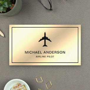 Cream Foil Jet Aircraft Airplane Airline Pilot Business Card