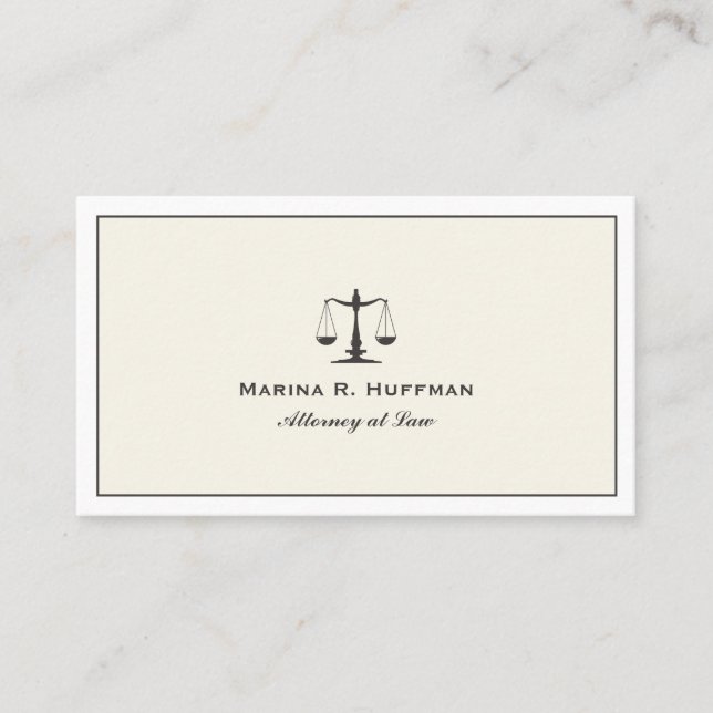 Cream Frame  Attorney  Justice Scale Professional Business Card (Front)