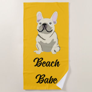 Cream French Bulldog, beach babe Beach Towel