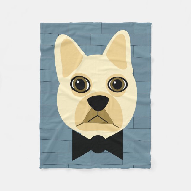 Cream French Bulldog, Blue Brick Fleece Blanket (Front)