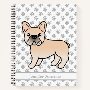 Cream French Bulldog Cartoon Dog & Custom Text Notebook
