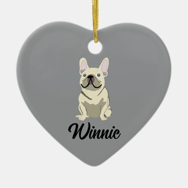 Cream French Bulldog Ceramic Tree Decoration (Front)