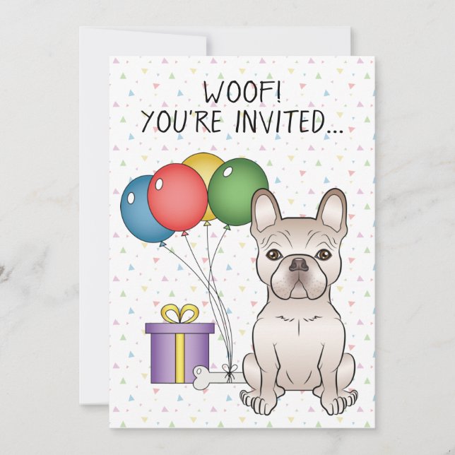 Cream French Bulldog Cute Cartoon Dog Birthday Invitation (Front)