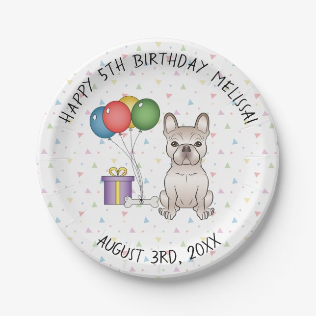 Cream French Bulldog Cute Cartoon Dog Birthday Paper Plate (Front)