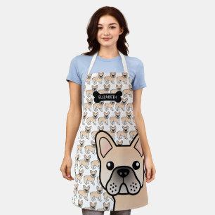 Cream French Bulldog Cute Cartoon Dog & Name Apron