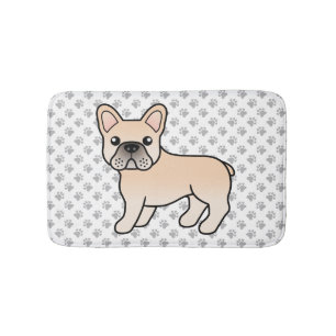 Cream French Bulldog Cute Cartoon Dog & Paws Bath Mat