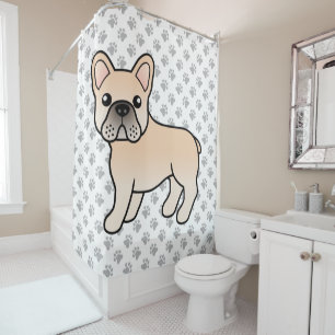 Cream French Bulldog Cute Cartoon Dog Shower Curtain