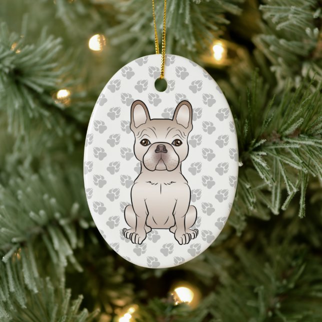 Cream French Bulldog / Frenchie Dog & Custom Text Ceramic Tree Decoration (Tree)