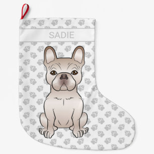 Cream French Bulldog / Frenchie With Paws & Name Large Christmas Stocking
