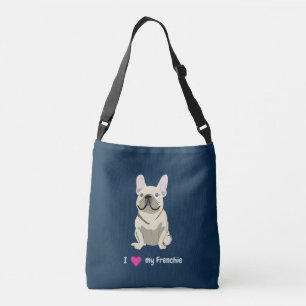 Cream French Bulldog, I Love my Dog Crossbody Bag