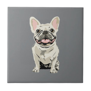 Cream French Bulldog, I Love my Dog Tile