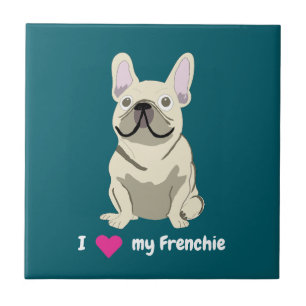 Cream French Bulldog, I Love my Dog Tile