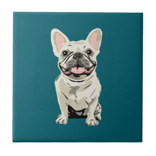 Cream French Bulldog, I Love my Dog Tile