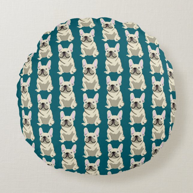 Cream French Bulldog Round Cushion (Front)