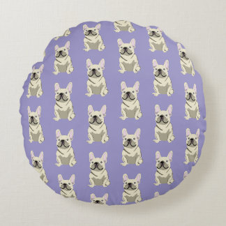 Cream French Bulldog, Round Cushion