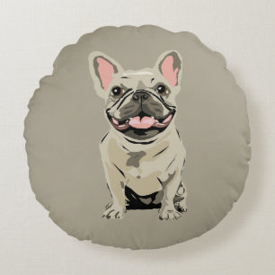 Cream French Bulldog Round Cushion