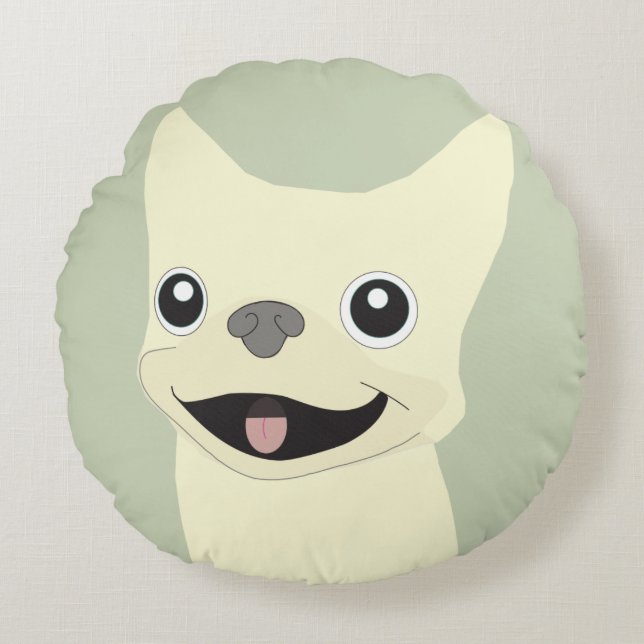 Cream French Bulldog, Sage Round Cushion (Front)