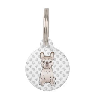 Cream French Bulldog Sitting & Pet's Info Pet Tag