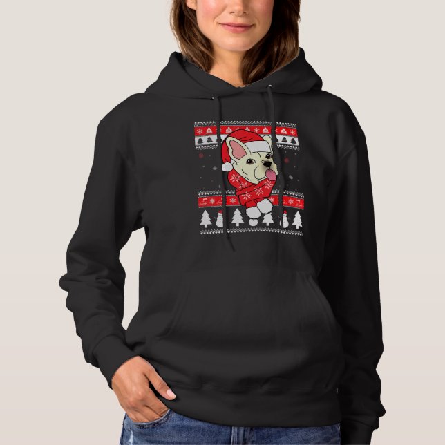 Cream French Bulldog Ugly Christmas Xmas Hoodie (Front)