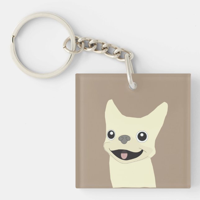 Cream French Bulldog, Warm Taupe Key Ring (Front)