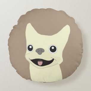 Cream French Bulldog, Warm Taupe Round Cushion
