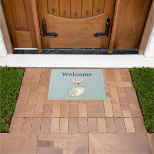 Cream French Bulldog, welcome Doormat