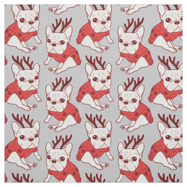 Cream Frenchie in Christmas Sweater Fabric (Swatch)