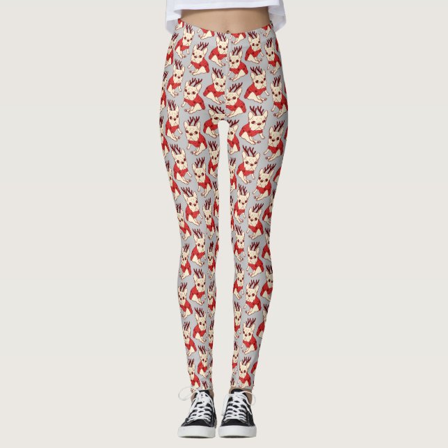 Cream Frenchie in Christmas Sweater Leggings (Front)