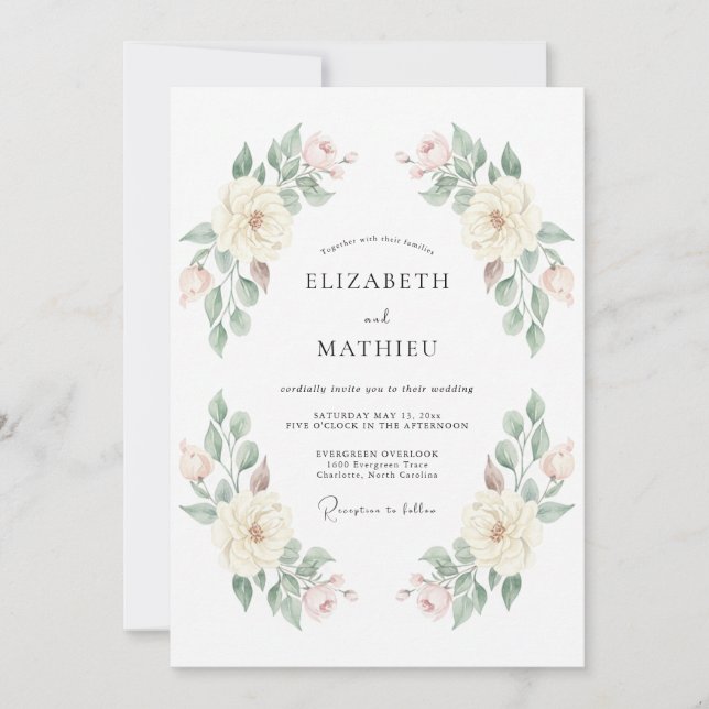 Cream Gentle Bloom Romance Wedding Invitation (Front)