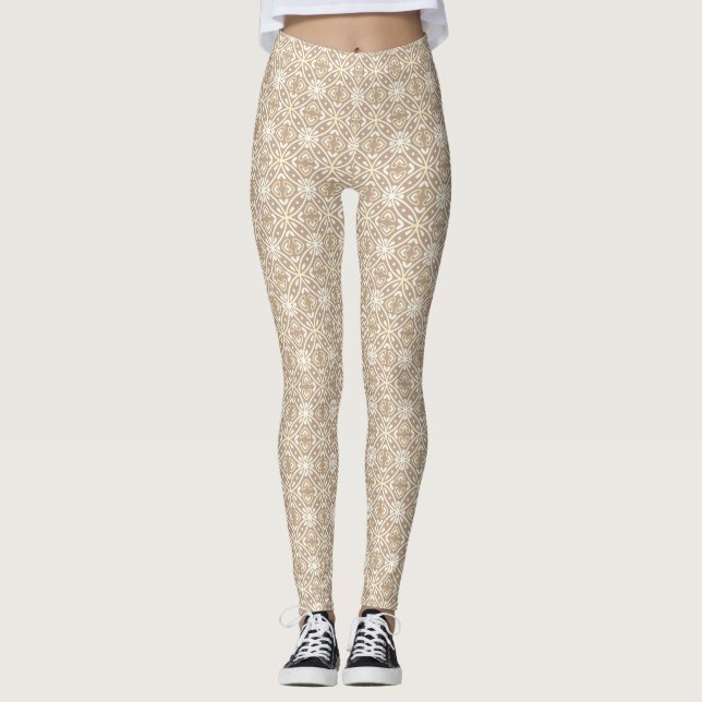 Cream Geometrical Modern Batik Pattern Leggings (Front)