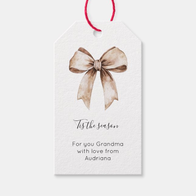 Cream Gingerbread Christmas Bow Gift Tags (Front)