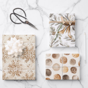 Cream Gingerbread Christmas Bows Snowflakes Wrapping Paper Sheet