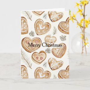 Cream Gingerbread Christmas Hearts Card
