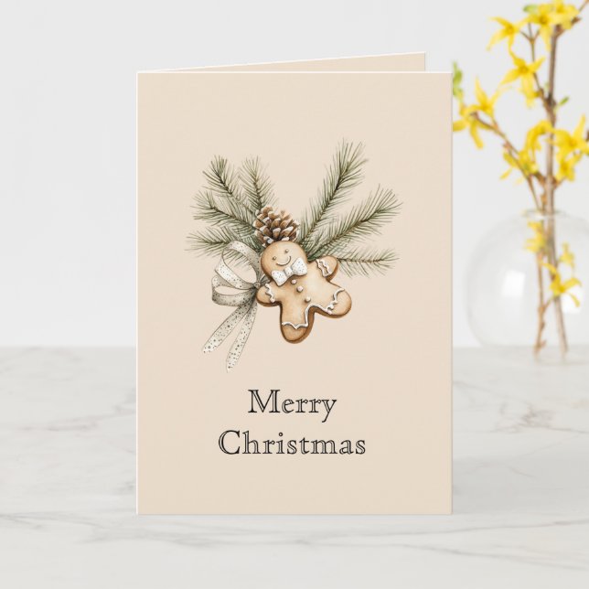 Cream Gingerbread Christmas Pine Cone Card (Yellow Flower)