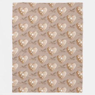 Cream Gingerbread Cookie Hearts Christmas Fleece Blanket