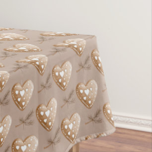 Cream Gingerbread Cookie Hearts Christmas Tablecloth