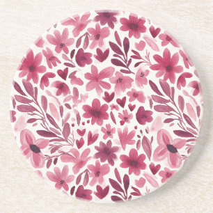 Cream Girly Pink Red Flowers Hearts   Coaster